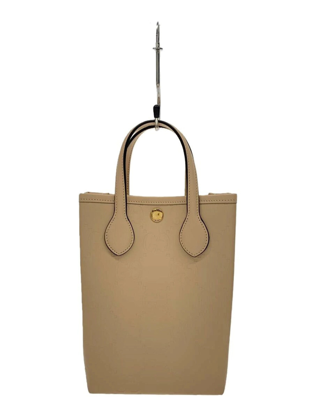 Gucci Vertical GG Embossed Leather Tote Bag top snap Brown